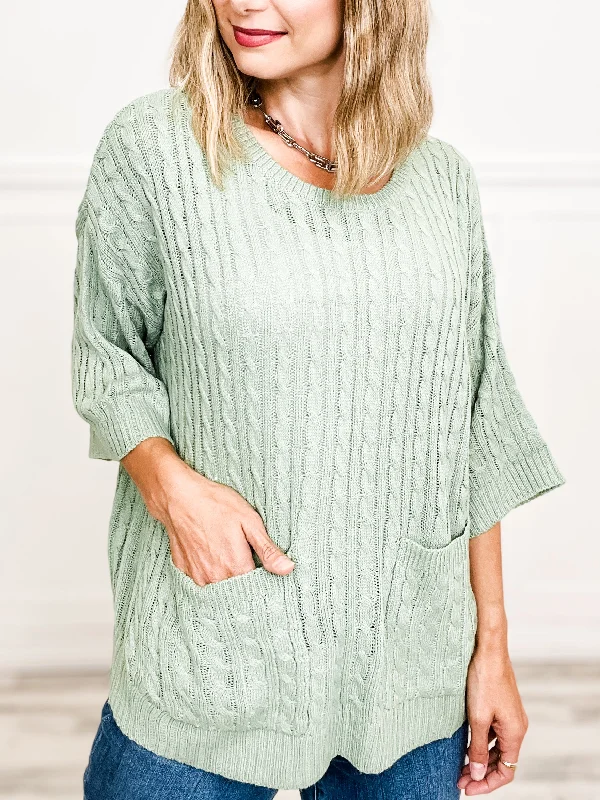 Deal Explosion Cable Knit Two Pocket Detail Sweater Top