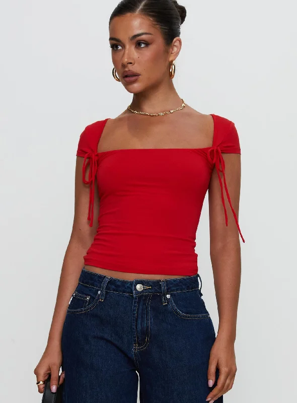 Buy More, Save More Daena Tie Detail Top Red