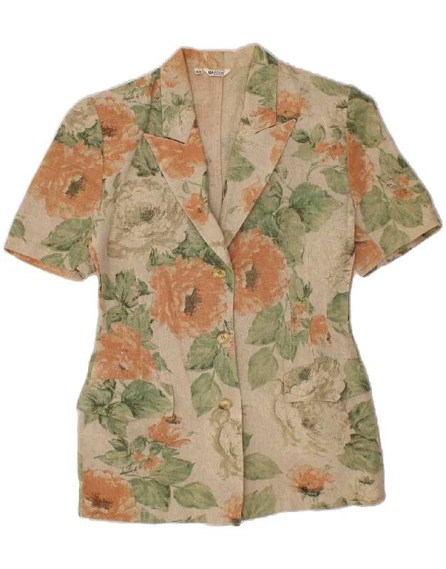 Discount Mania VINTAGE Womens Short Sleeve Blazer Jacket IT 44 Medium Grey Floral