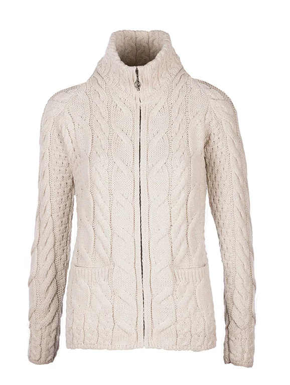 Weekend Deals That Dazzle Aran - Shaped Zipper Cardi - Cream