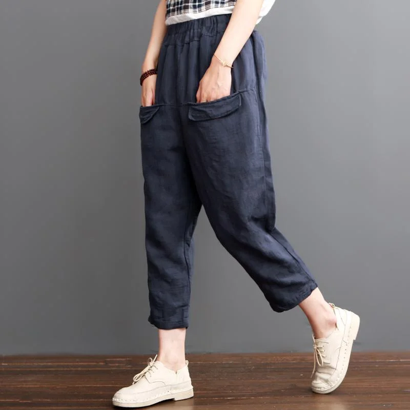 Final Markdown Navy linen pants crop trousers