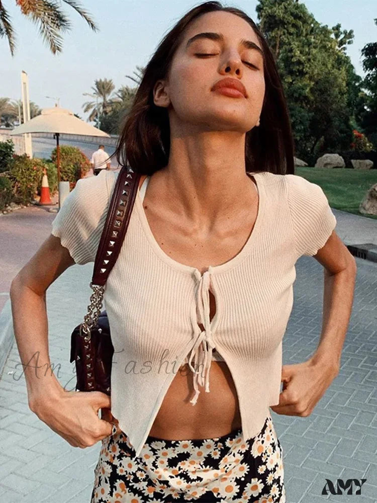 Hurry In AMY - Sexy Cropped Lace up Hollow out Front Split Slim Streetwear Crop Top