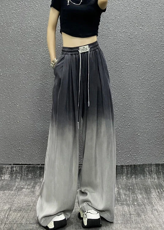 Price Slash Unique Gradient Grey Pockets Drawstring Cotton Wide Leg Pants Fall