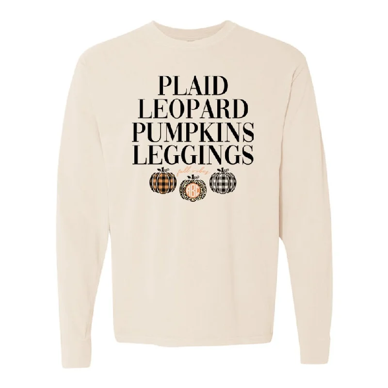 Crazy Deals Monogrammed 'Plaid, Leopard, Pumpkins' Long Sleeve T-Shirt
