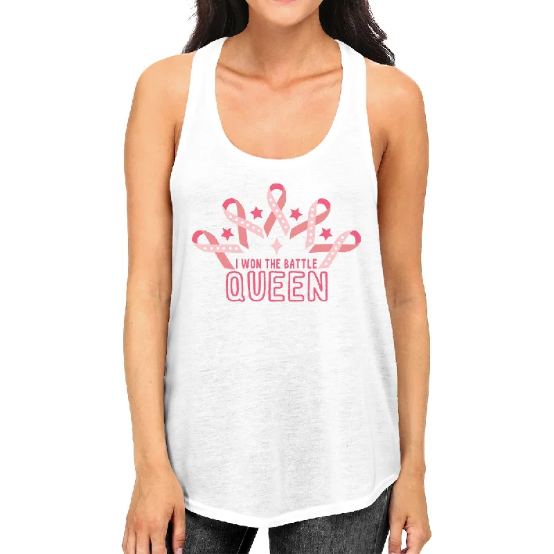 Pay Less Won The Battle Queen Breast Cancer Awareness Womens White Tank Top
