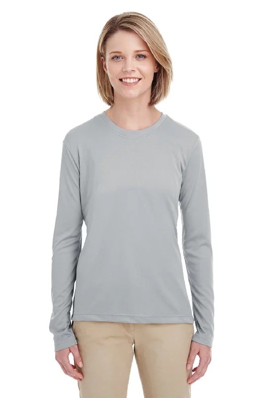 Great Bargains UltraClub Womens Cool & Dry Performance Moisture Wicking Long Sleeve Crewneck T-Shirt - Grey