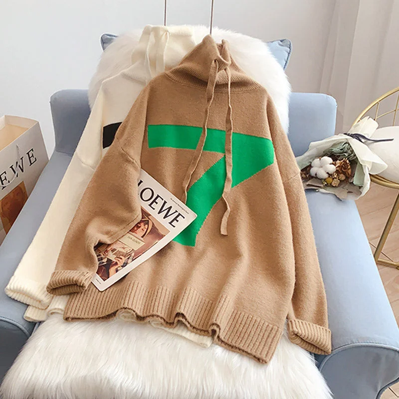 Time-Limited Offer Korean version of high necked sweater with lazy design  5229