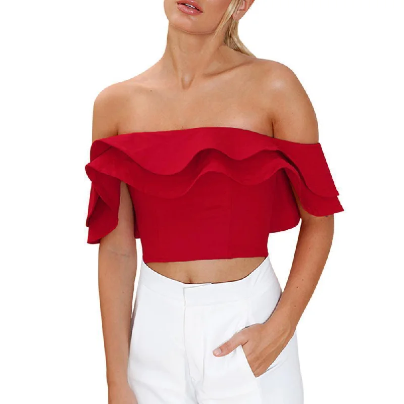 Big Deal Ladies Sexy  Blouse Ruffle Off Shoulder Blouse Tops