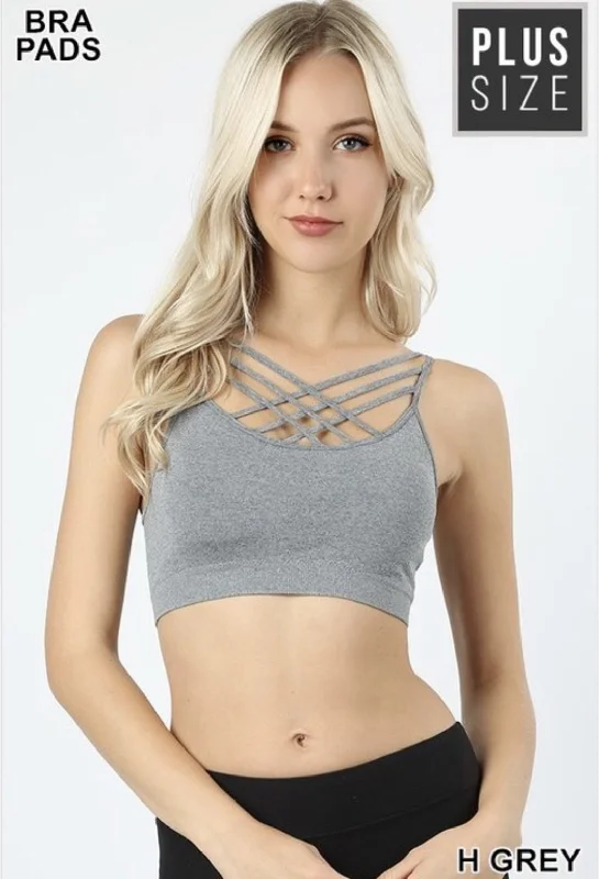 Clearance Event Plus Size Heather Grey Seamless Triple Criss-Cross Front Bralette