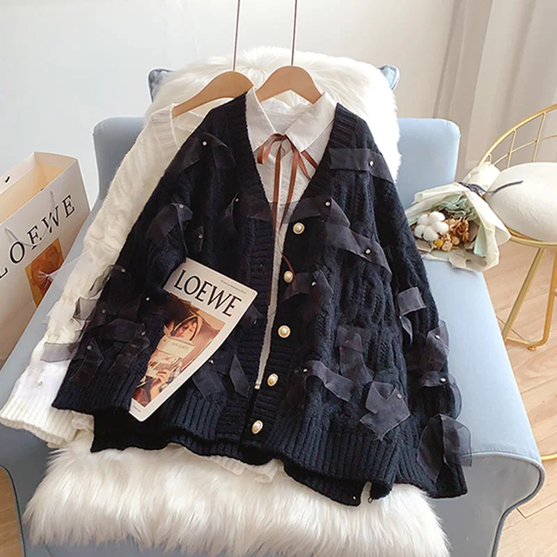 Weekend Discounts to Relish Design three-dimensional heavy industry bow sweater coat  5245