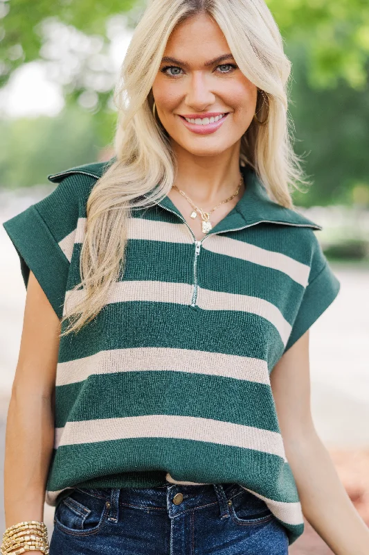 Weekend Deals That Spark Say What You Feel Hunter Green Striped S/S Sweater
