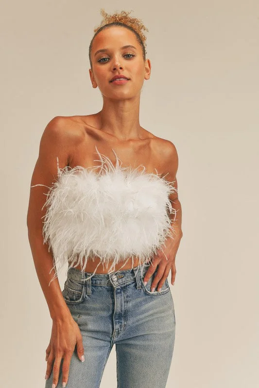 Weekend Discounts You Deserve The Night Is Young White Feather Crop Top