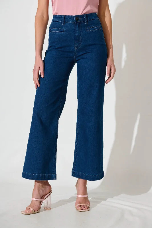 Bargain Blast Waverley High Rise Wide Leg Jean In Dark Blue Denim