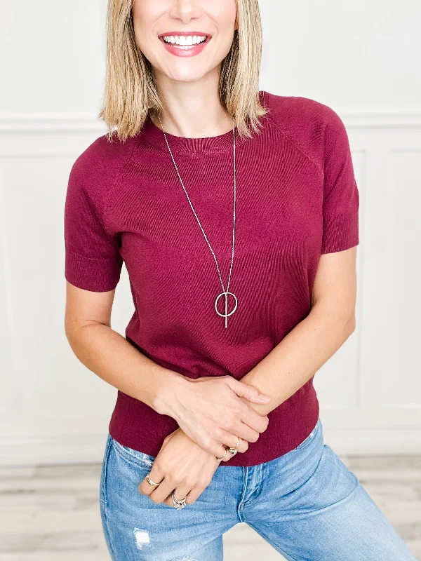 Big Savings Essential Raglan Crew Neck Short Sleeve Sweater Top