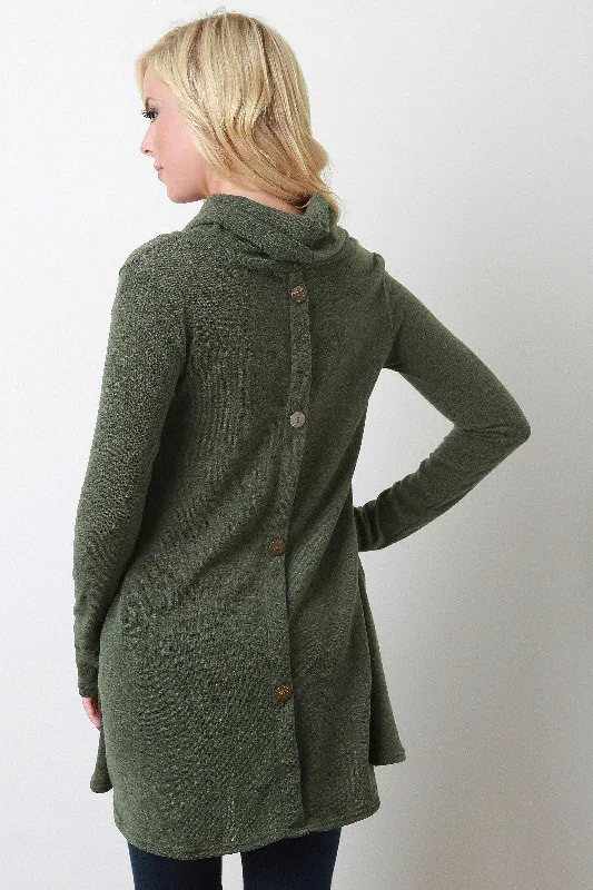 Weekend Deals to Brighten Your Day Button Back Cowl Neck Long Sleeves Tunic Top