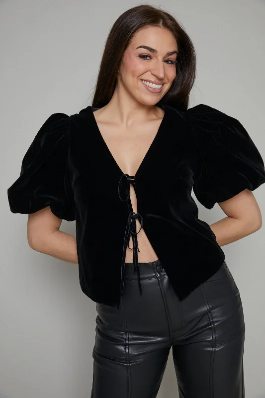 Clearance Sale Calista Velvet Puff Sleeve Top - Black