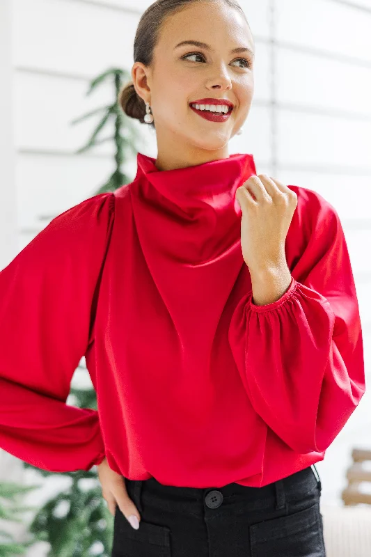 Huge Discounts Embrace The Joy Red Satin Blouse