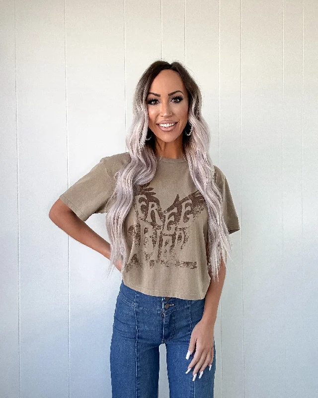 Overstock Clearance Free Bird Graphic Crop Tee - Taupe