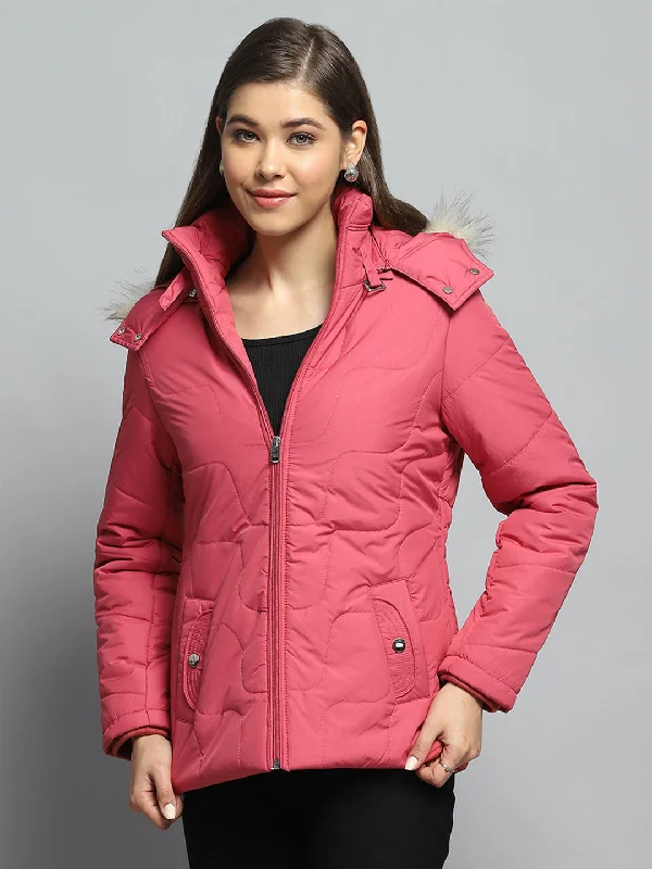 Super Bargain Women Pink Self Design Detachable Hood Full Sleeve Jacket