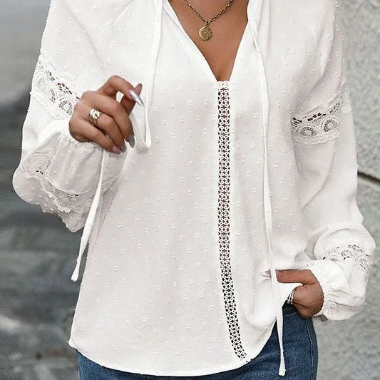 Deal Zone Long Sleeved Patchwork Jacquard Shirt, White