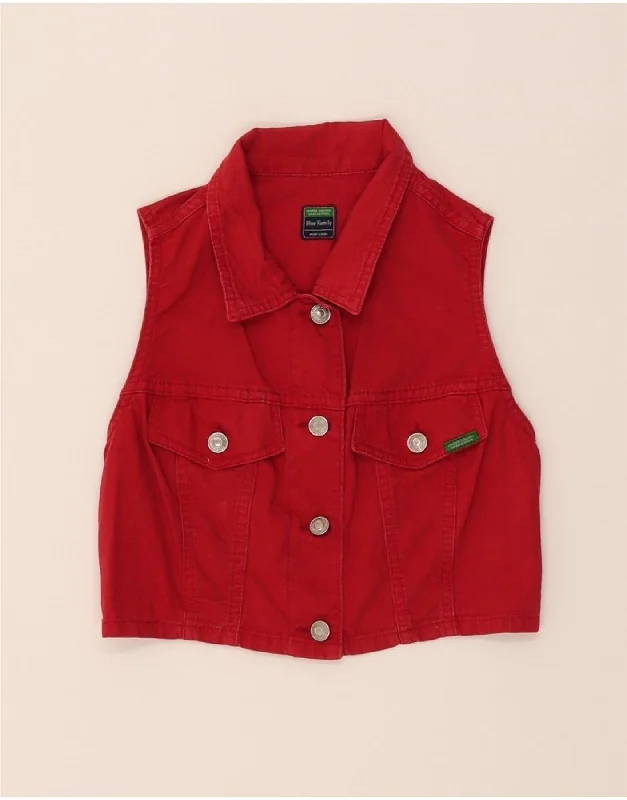 Savings Galore BENETTON Womens Crop Denim Gilet IT 42 Medium Red Cotton