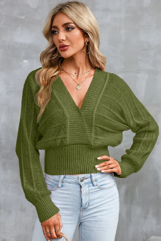 Unwind with Weekend Discounts Surplice Neck Lace-Up Sweater