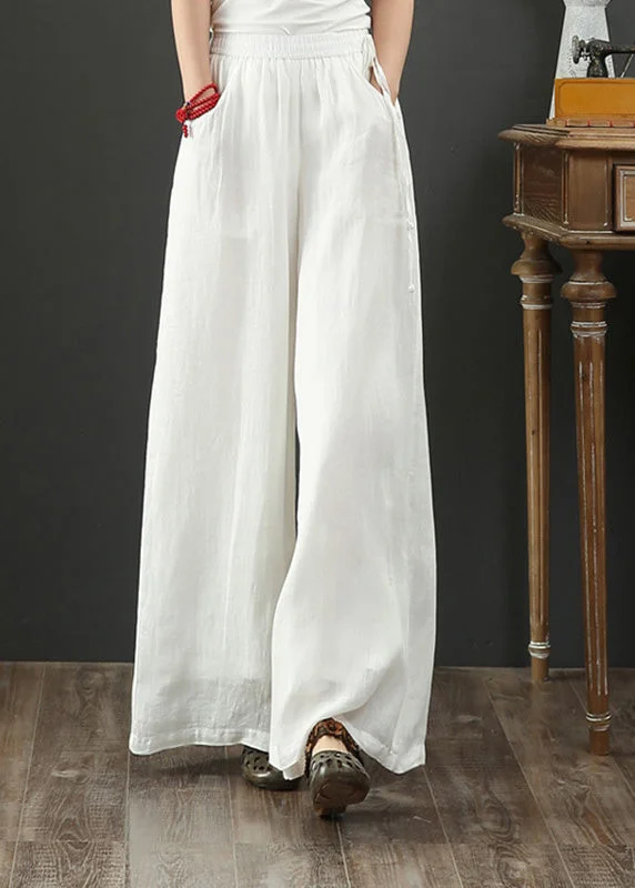 Half Price Art White Elastic Waist Linen Wide Leg Pants Spring
