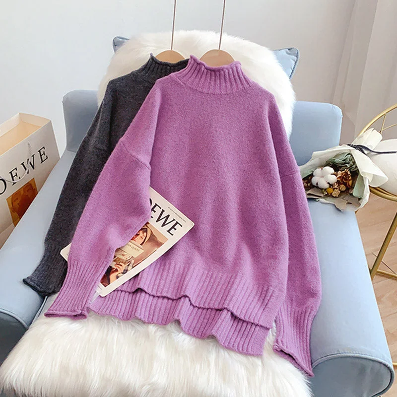 Year-End Sale High neck sweater design sense of minority sweater top  5228