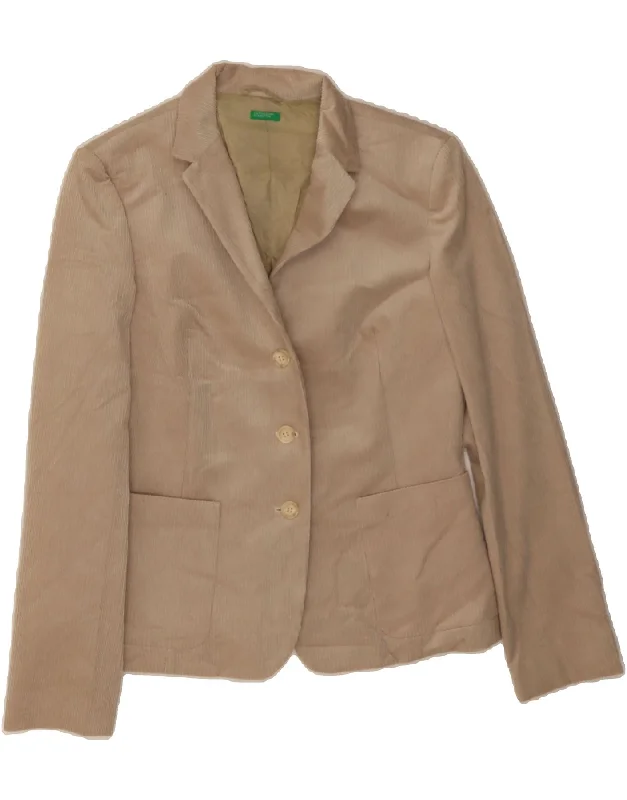 Price Drop Alert BENETTON Womens 3 Button Corduroy Blazer Jacket IT 44 Medium Beige Cotton