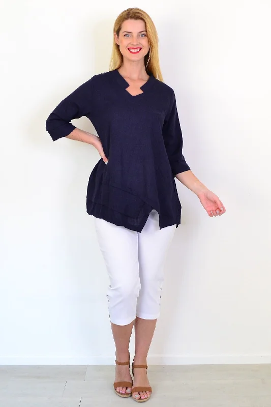 Weekend Savings Bonanza Denim Linen Blend Tunic Top