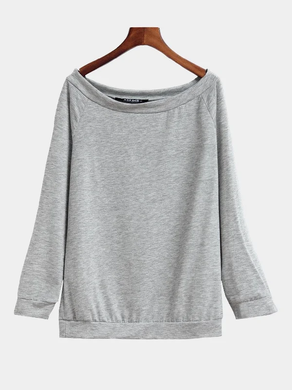 Deal of the Week Custom Off The Shoulder Long Sleeve Light Grey T-Shirts