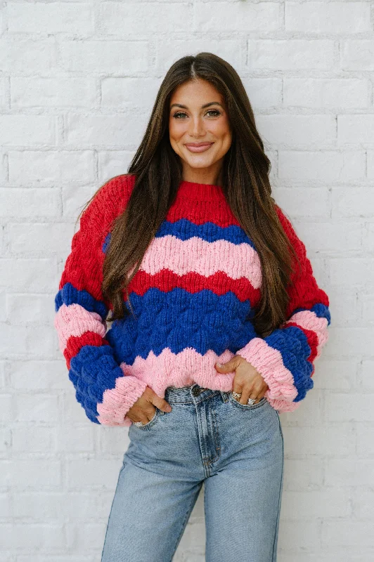 Deal Zone Colorblock Textured Sweater-Pink Multi