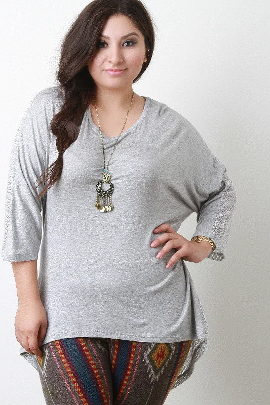 Exclusive Savings Back Contrast Loose Knit Dolman Sleeves High Low Top