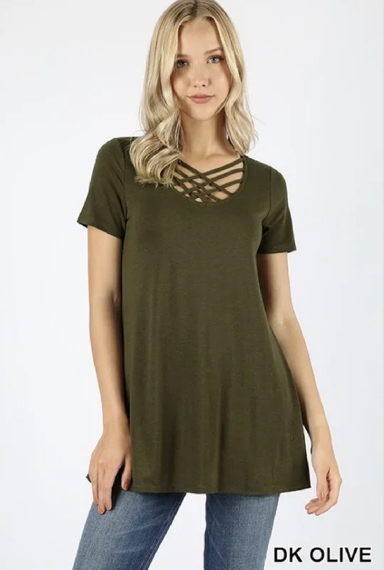 Clearance Items Dark Olive Triple Lattice Front Top