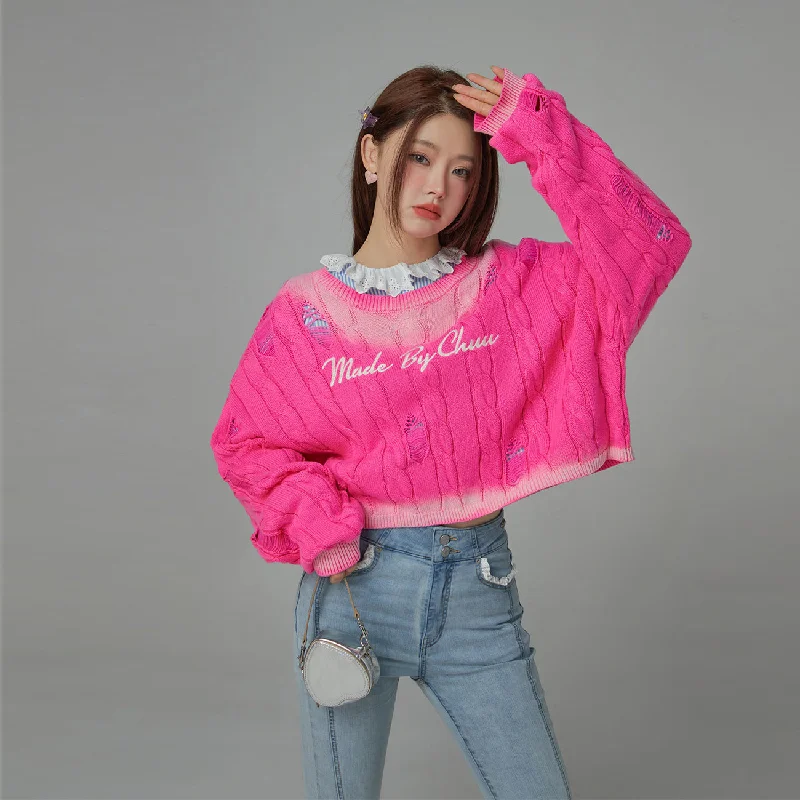 Now or Never Made By Chuu Damaged Cable Knit Sweater
