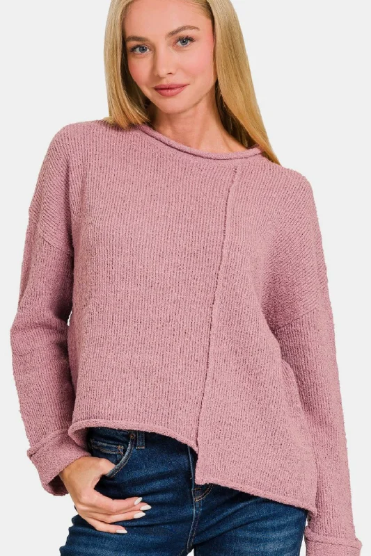 Time-Limited Offer Zenana Asymmetric Hem Drop Shoulder Sweater