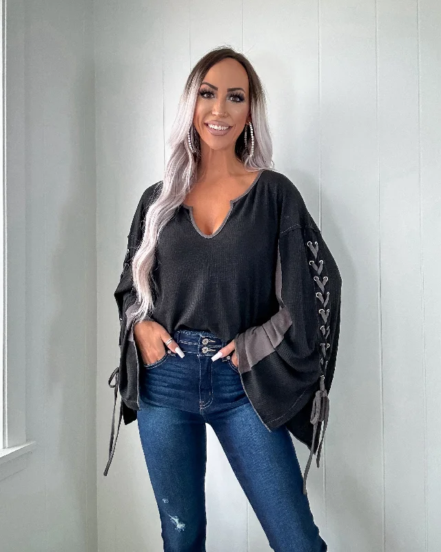 Weekend Specials to Love Something More Laced Sleeve Top - Black