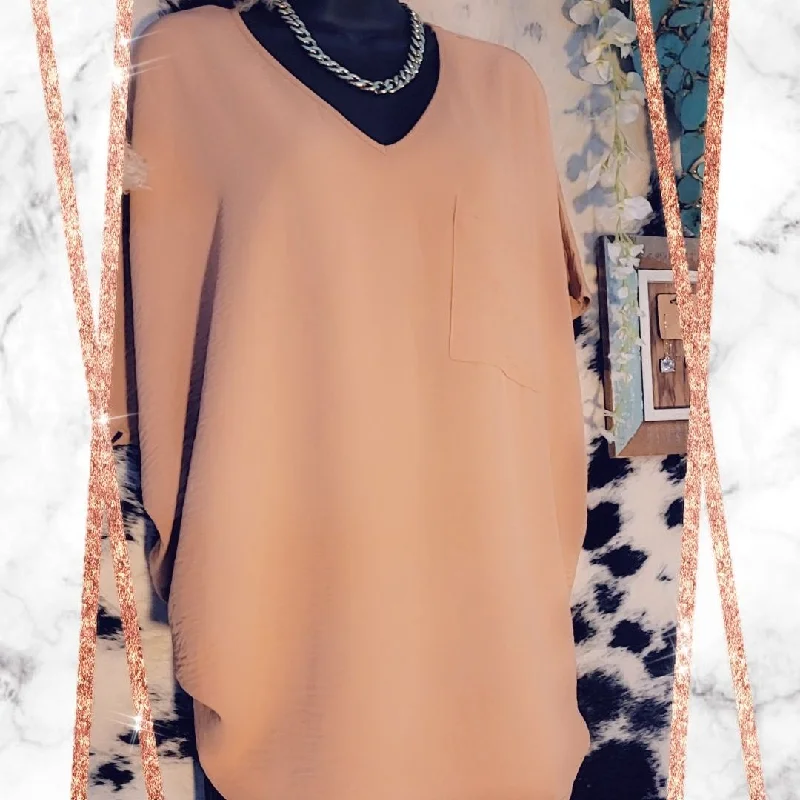 Weekend Offers That Sizzle Woven Airflow V-Neck Dolman Short Sleeve Top, Dark Brush