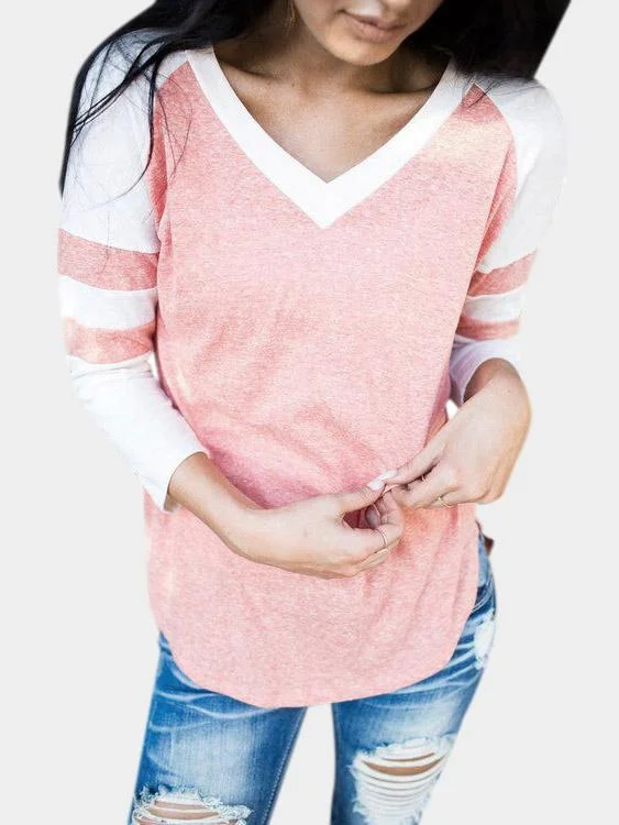 Final Sale Custom V-Neck Long Sleeve Curved Hem T-Shirts