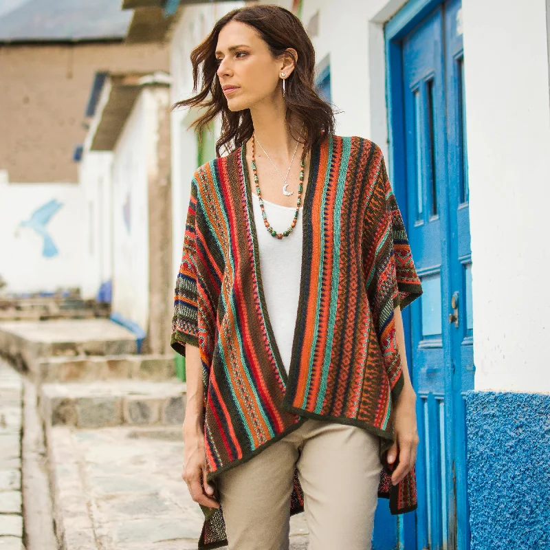 Weekend Deals That Excite Desert Strata Red and Multi-Color Striped Acrylic Knit Ruana