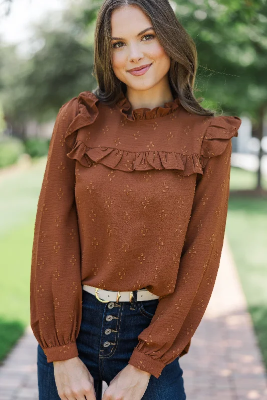Super Bargain Romantic History Brown Ruffled Blouse