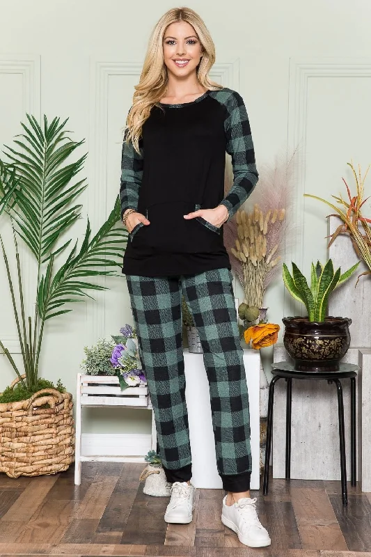 Unbeatable Deal Celeste Plaid Long Sleeve T-Shirt with Pockets