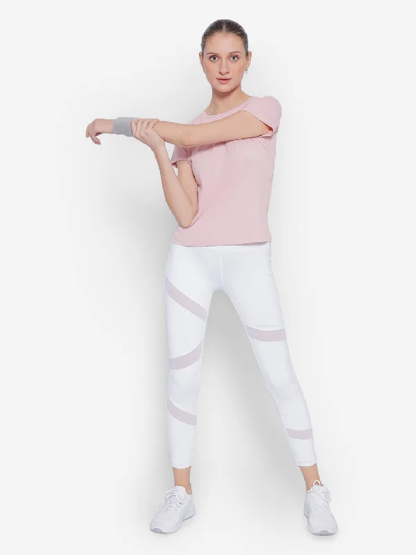 Must-Have Deals JUMP USA Petal Pink Yoga Women Solid Rapid Dry Cut Out Sustainable T-Shirt