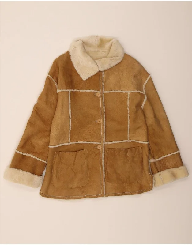 Savings Event OLIVIERI LES MAREES Womens Shearling Jacket IT 42 Medium Brown Shearling
