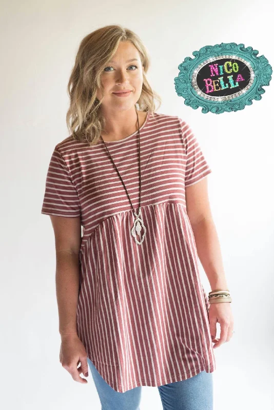 Lowest Price Brick Red Stripe Criss Cross Tunic