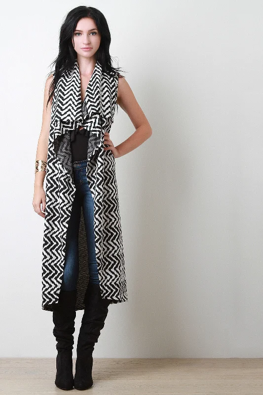 Must-Have Deals Belted Two-Tone Chevron Draped Longline Vest