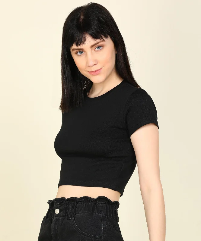 Exclusive Deal Womens Half Sleeve Crop Rib Top