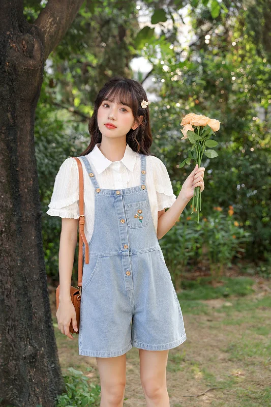 Exclusive Online Offer Button Up Poppy Short Overalls (Light Denim)