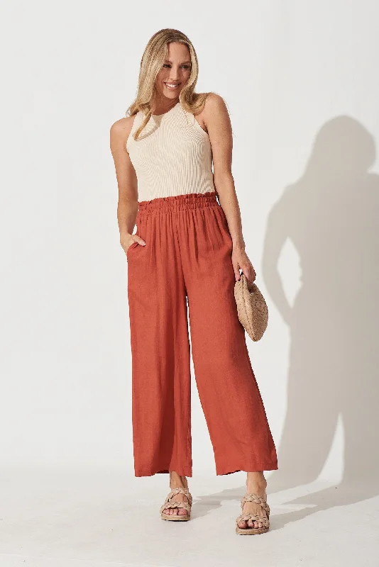 Deal Dash Nicole Pant In Rust Linen Blend