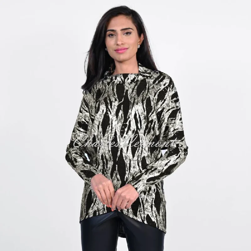 Weekend Offers That Sizzle Frank Lyman Cowl Neck Tunic Top - Style 223205 (Black / Gold)